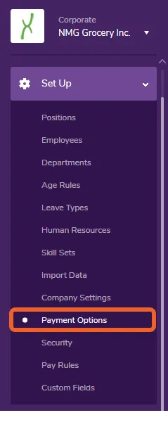 Navigate to Payment Options under the Set Up tab
