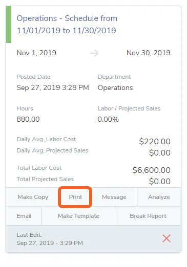 Printing from the Schedules page