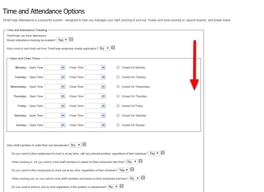 Scroll down to employee timecard option.