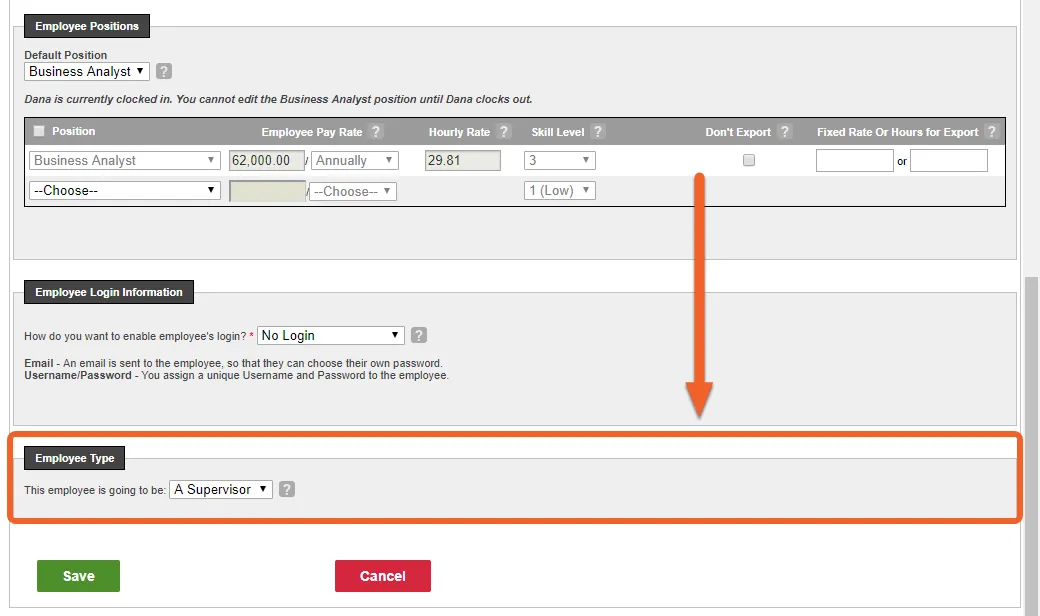 Scroll down to the page to the Employee Type section