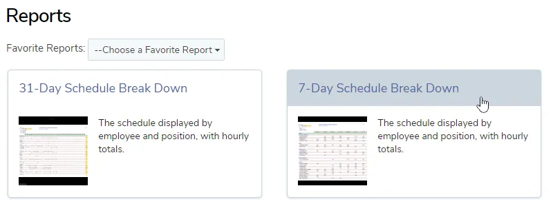 Select a report from those available