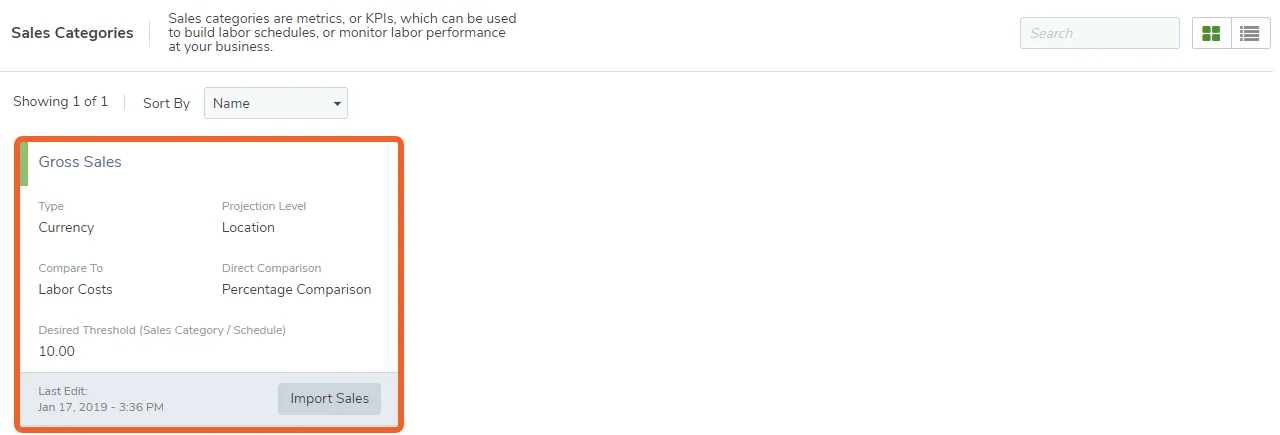 Select a sales category