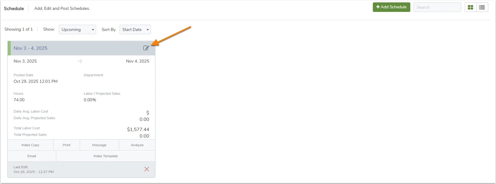 Select a schedule