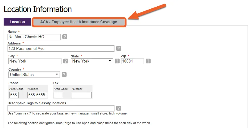 Select the ACA - Employee Health Insurance Coverage tab