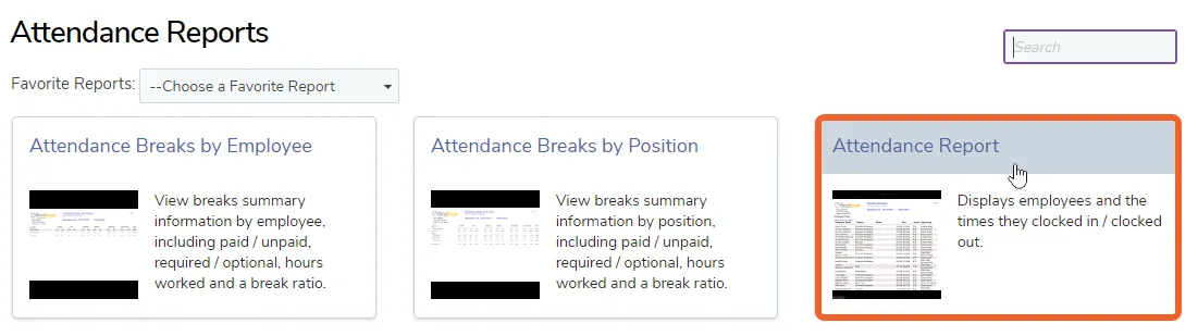 Select the Attendance Report