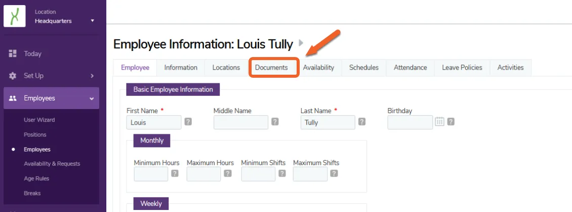Select the Documents tab