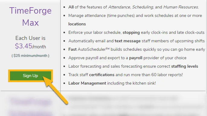 Select the “TimeForge Max” plan