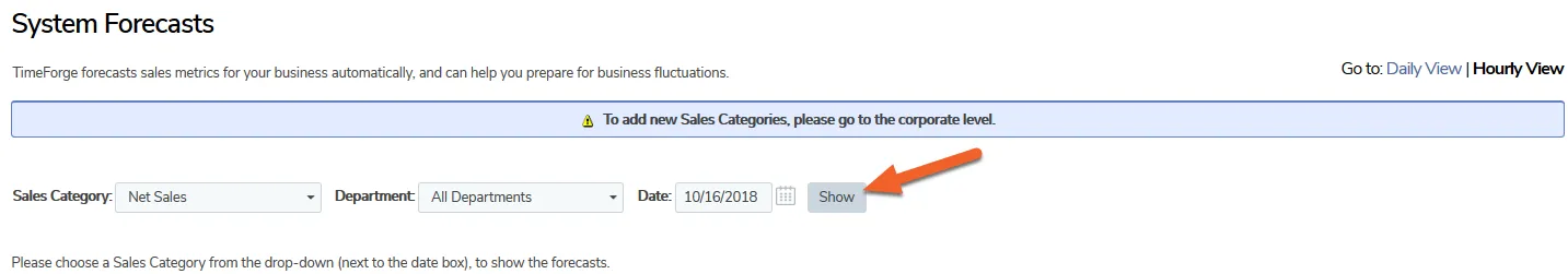 Select your sales category and date you want to forecast