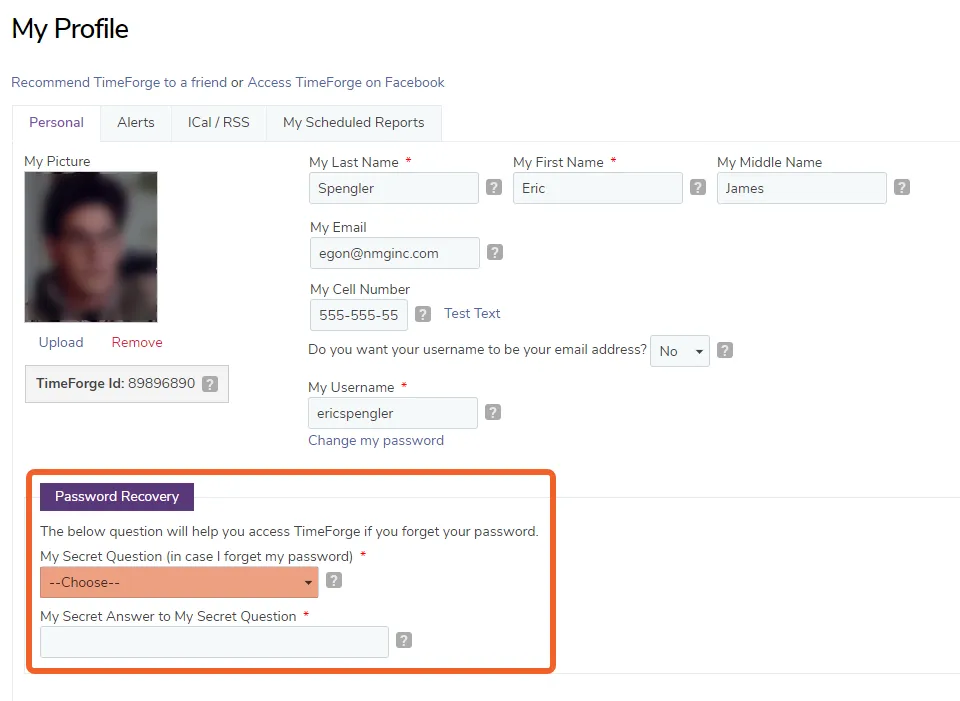 Under Password Recovery, select a secret question