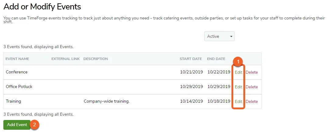 View, Edit, or Add an event