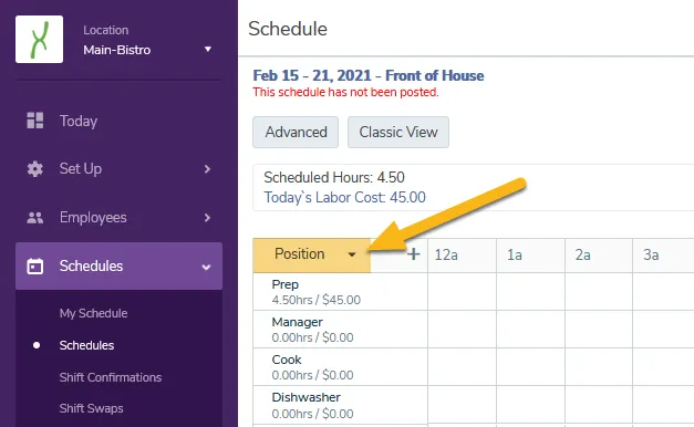 View shifts by employee or position