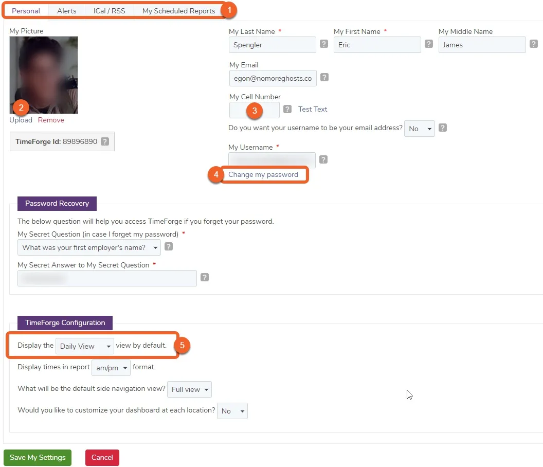 View your personal settings. 