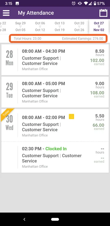 View your weekly and daily attendance