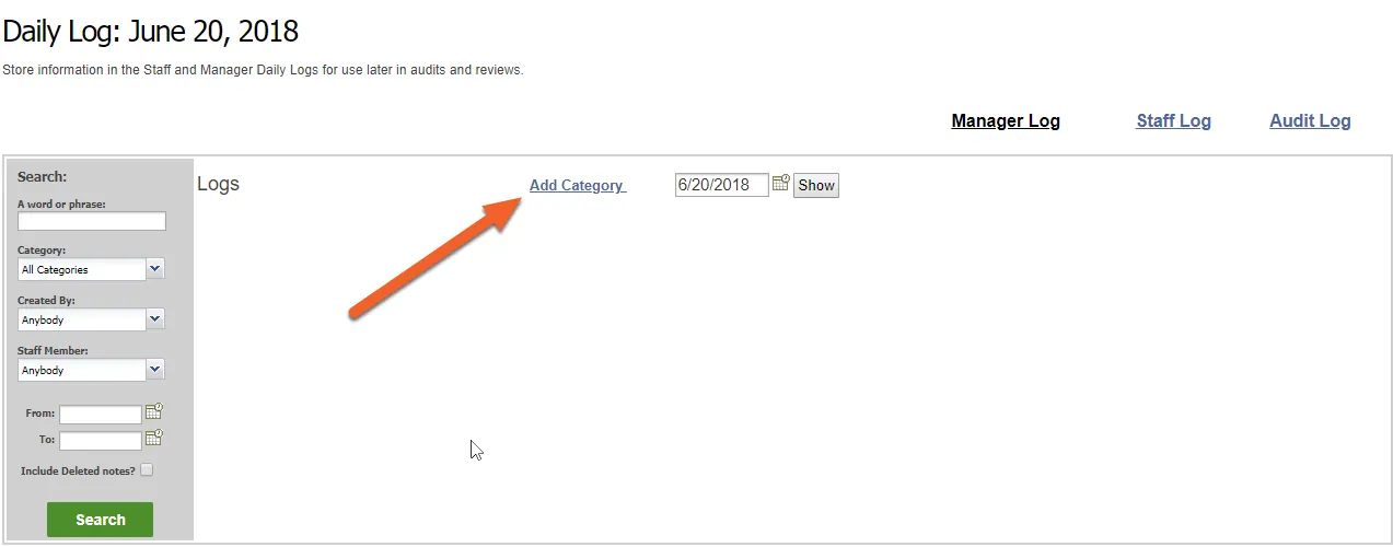 What happens if I try to visit the Daily Log and I don’t have any categories, yet?