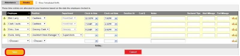 Adjust the time card entry. 