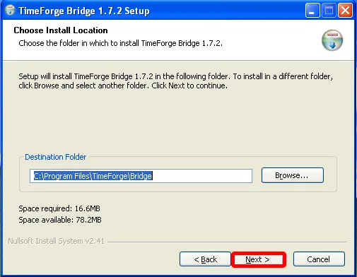 Choose a destination to install the software.