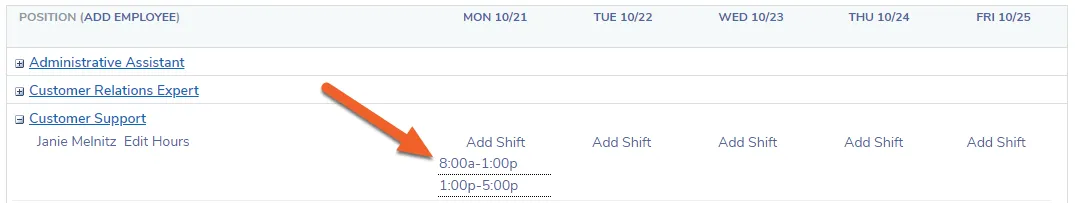 Choose an employee and a shift