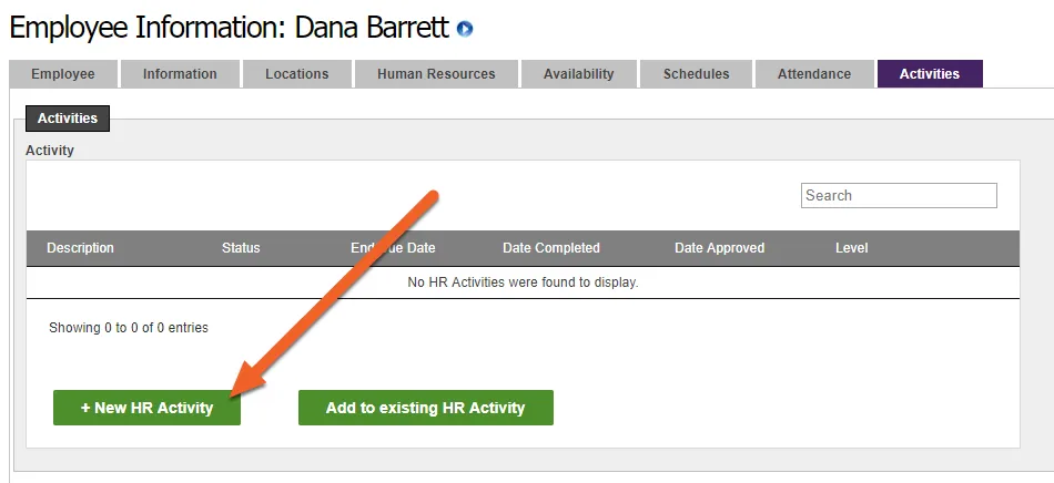 Click on New HR Activity