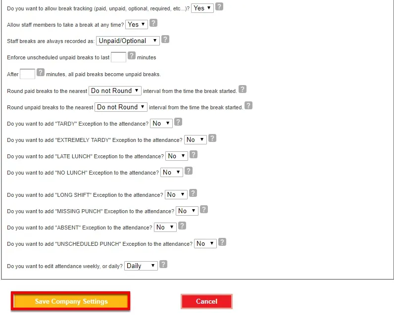 Configure the break rules as needed.