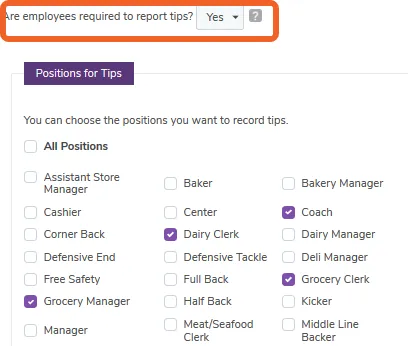 Configure the options to report tips and mileage.