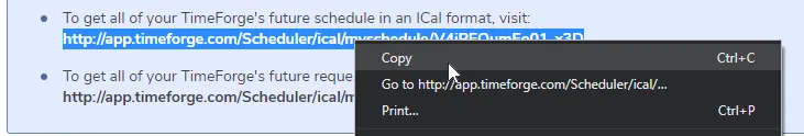 Copy the URL for the schedule you want to import