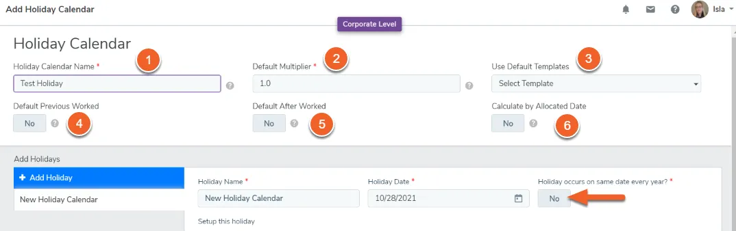 Creating a new Holiday Calendar
