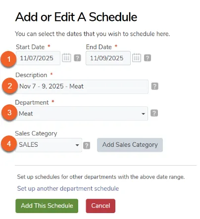 Enter the schedule information