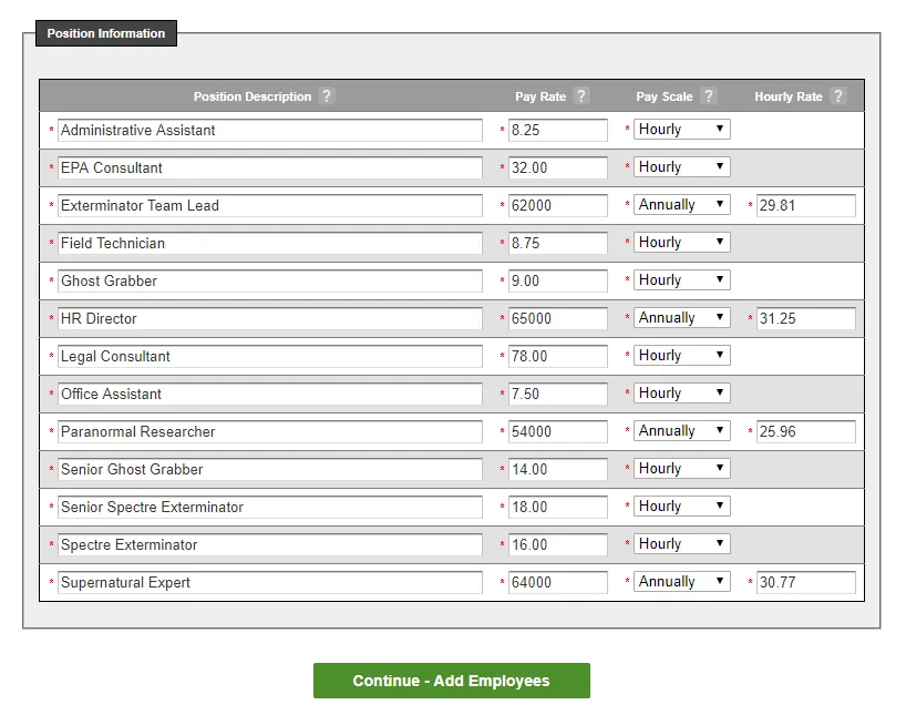 Enter your positions and pay rates