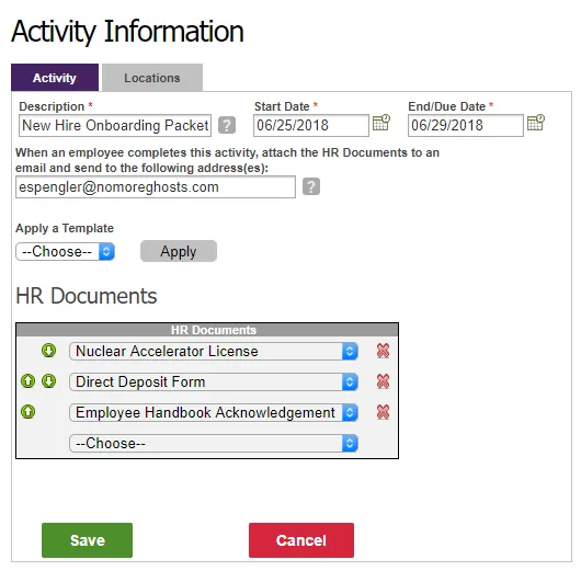 Fill out the Activity Information form
