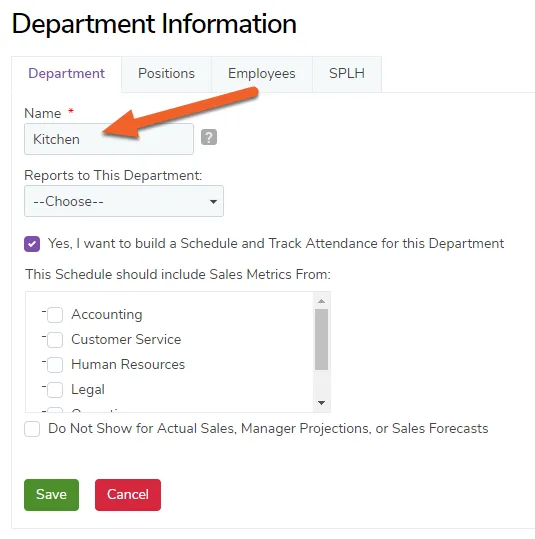 Fill out the Department form