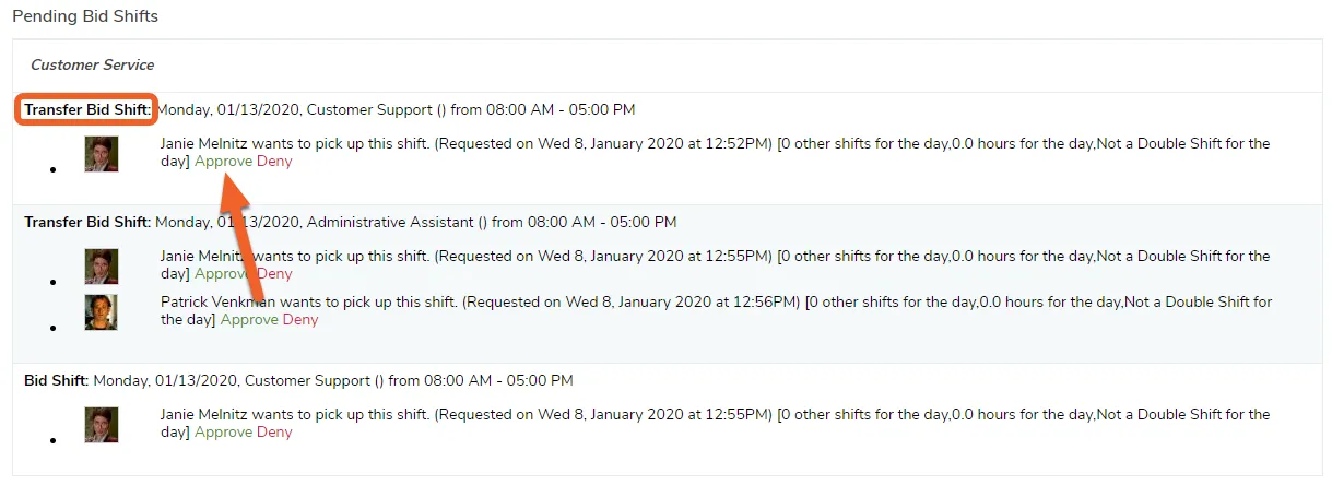 From the pending Shift Swaps page