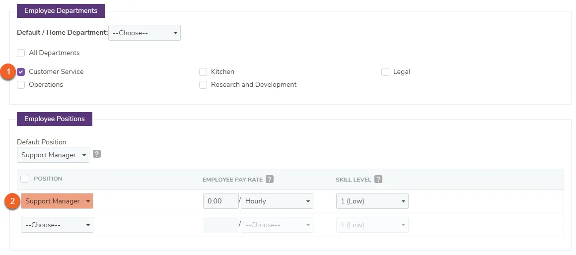 Locate the “Employee Positions” box