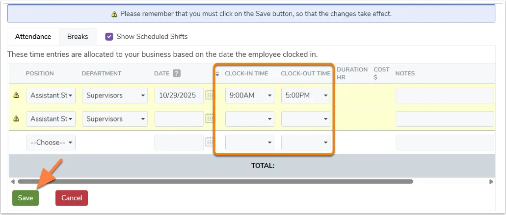 Review and change the employee’s attendance.