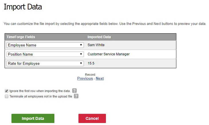 Review the employee data for import