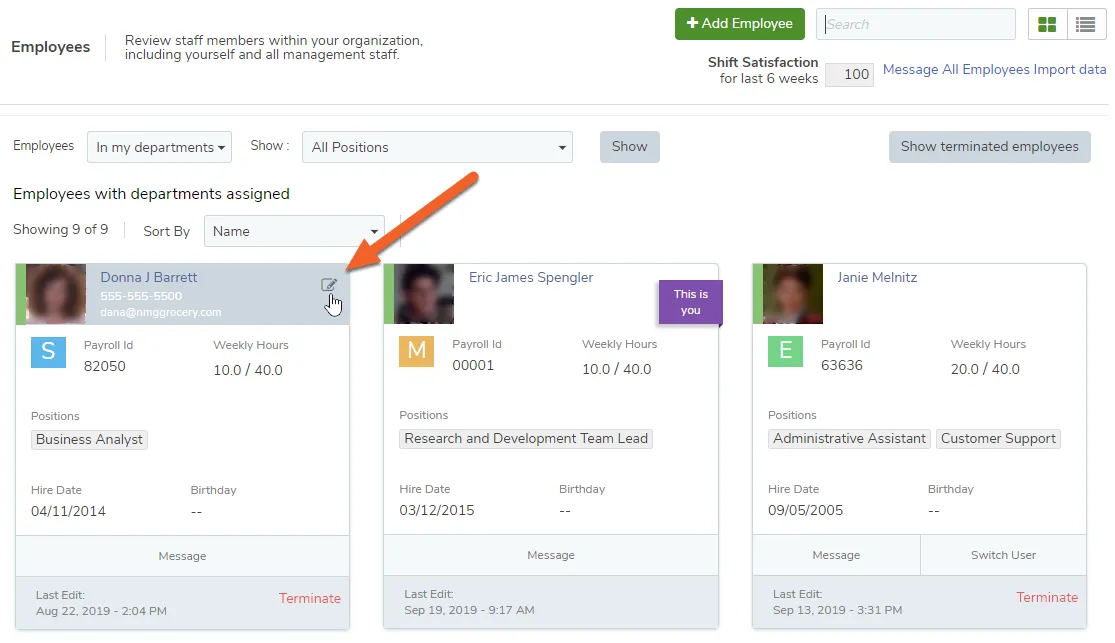 Select an employee from the list