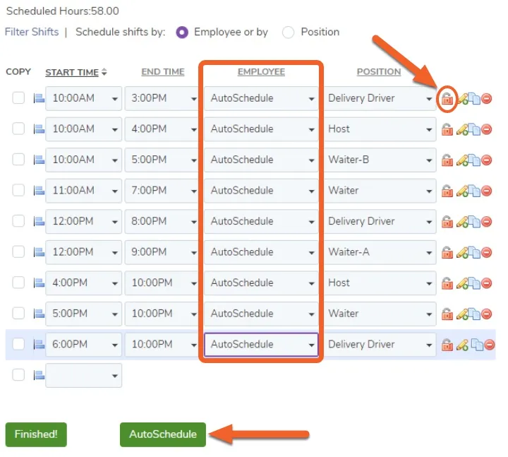 Select AutoSchedule for the Employee option