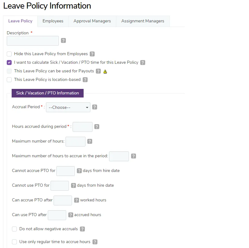 Select options for this Leave Policy