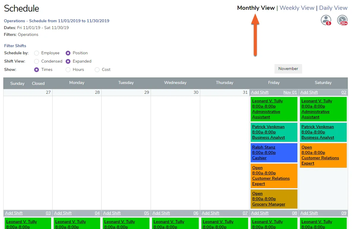 Select the Monthly View