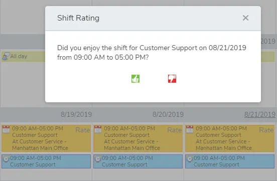 Shift swaps, ratings, and confirmations