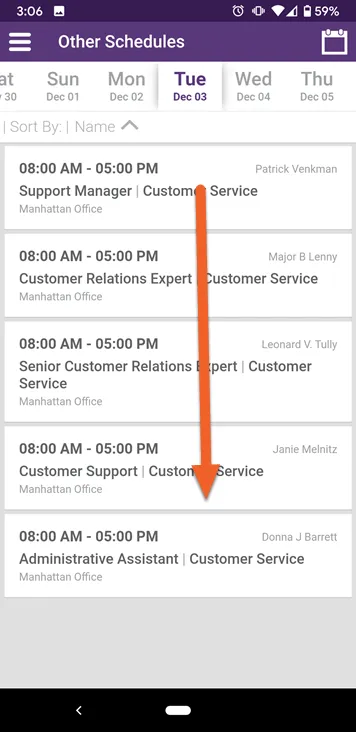 Swipe up and down to view additional shifts for the same day
