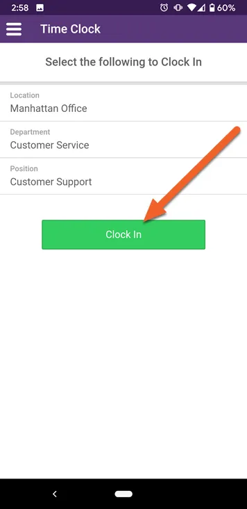Tap the Clock In button