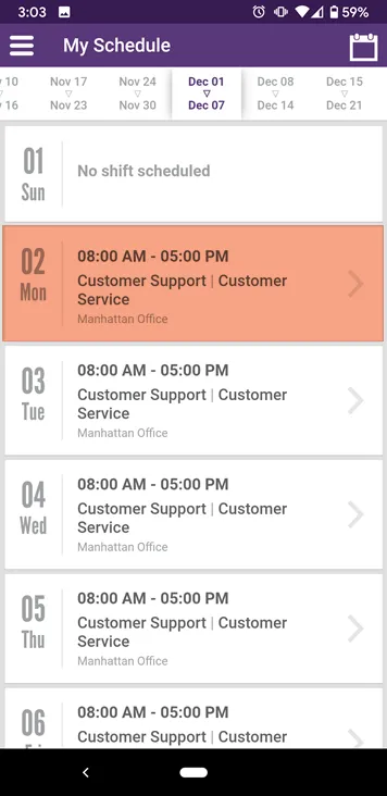 Tap the shift you want to confirm