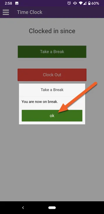 Tap the Take a Break button to start your break