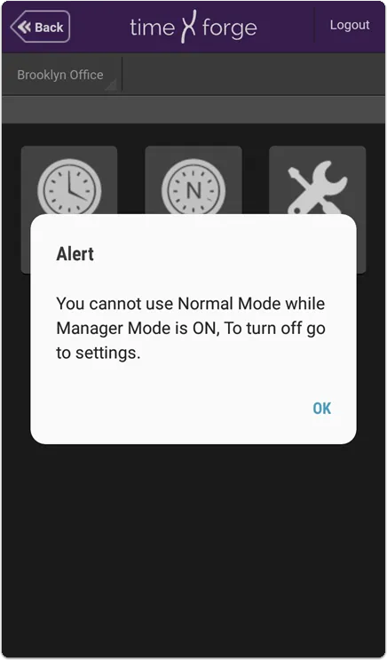 Tap the TIMECLOCK tile, then tap Normal Mode