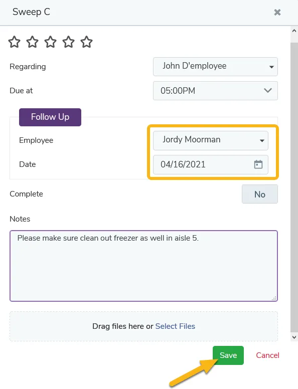 Assign a follow-up to a specific employee