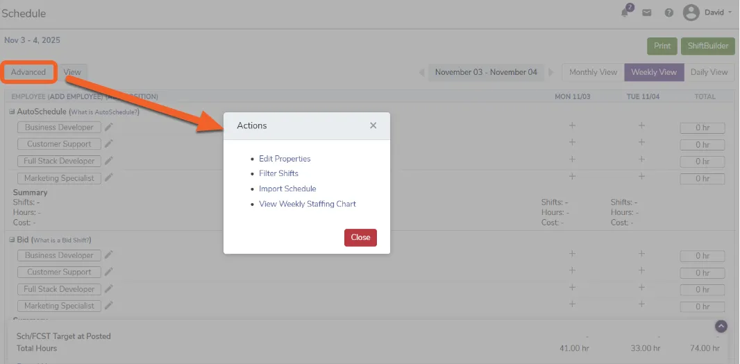 Browse upcoming employee schedules