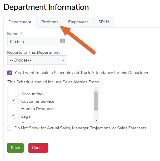 Click the Positions tab