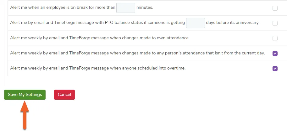 Click the Save My Settings button at the bottom of the page