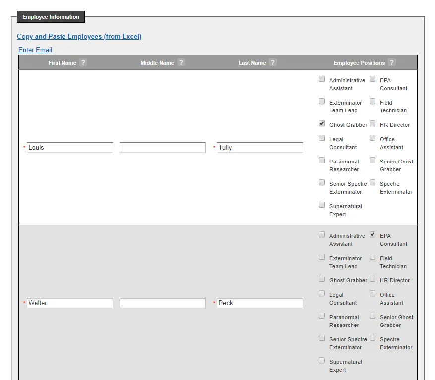 Create employees and assign them positions