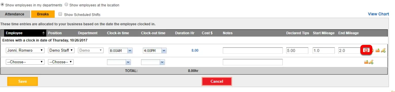Deleting a TimeCard Entry